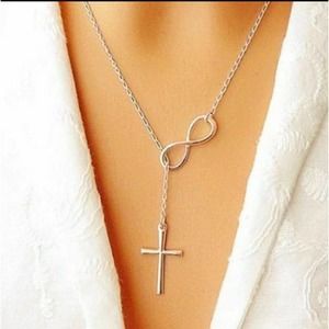 Silver Plated Infinity Cross Long Necklace